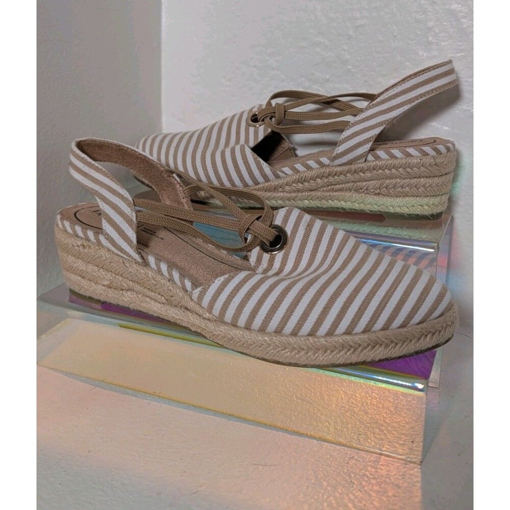 LifeStride Womens Size 6 Striped Espadrille Wedge Slingback Shoes Coastal